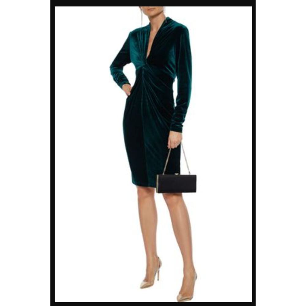 New Elie Tahari Cynthia Twist-front Velvet Dress Sheath Green - S - Picture 10 of 10
